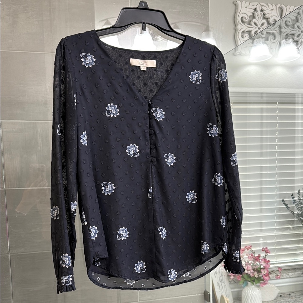 LOFT Blue Gray Blouse with Long Sleeves